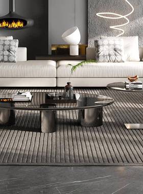 意式极简椭圆形灰约色化玻璃茶几客厅简不钢圆锈81503形设计感钢