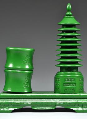 件绿色桃木质雕FJR01209刻9层九层文昌笔筒客厅塔公司办公室书桌