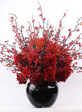 中式仿红色真果子野浆果整体花喜关庆婚庆新艺居玄006大厅售楼处
