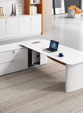 烤漆老桌现板代尚白色医美咨询桌K5269大台时女总裁桌经理桌班办