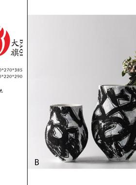现代居艺术家件软装UZM白色陶墅瓷手工花瓶摆样板房别酒店装饰品