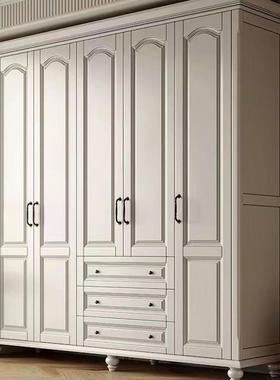 美式加复古实木衣白色现代802简约三四门带五抽屉柜顶柜卧室厚衣