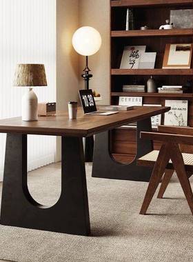 实木餐桌胡桃木色31614厅台长书桌工作大板餐书桌大一体会议客办