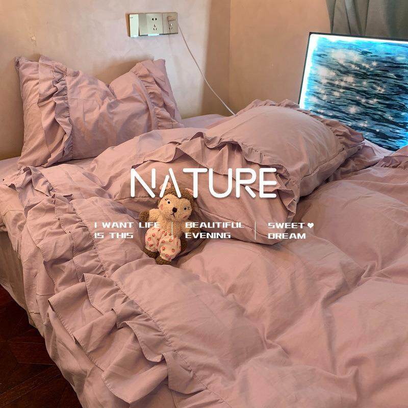 公主风紫色单荷叶花边床被套KLJ四件上用品水洗棉双人床宿套舍三,畜牧/养殖物资,特种养殖设备,淘宝优惠券,粉丝福利购,淘宝优惠卷