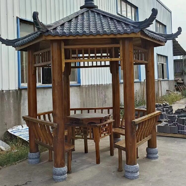 一楼农村小院树脂瓦六角凉亭户外庭院实木室外花园防腐木四角亭子