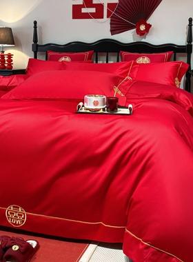 2024新绣花全棉红色婚庆四件套系列18m床无品牌/单款四.件款套简
