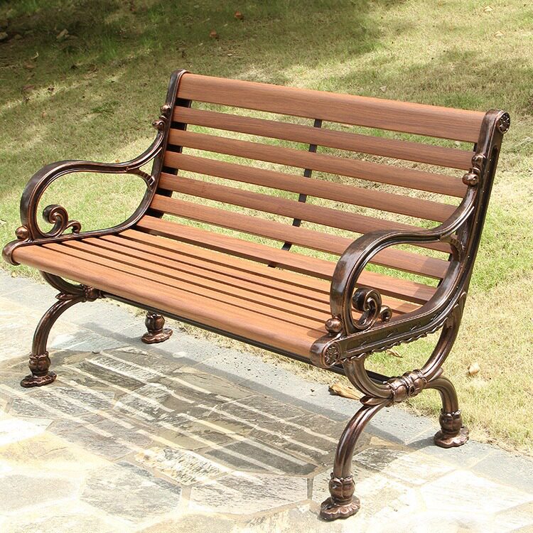 公园椅长椅铸铝户外实木铸铁塑木长凳室外铁艺排椅扶手欧德户外