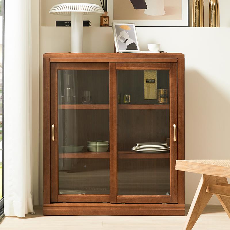 3Y实木架F768J5T6推拉门书柜带玻璃门防纳尘美式组合书落地客储物