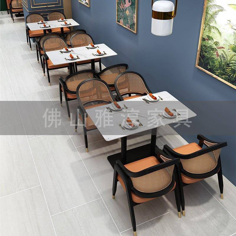 餐卡座厅CY008西皮卡座现代简约藤编实木餐组桌商用餐厅成餐桌套