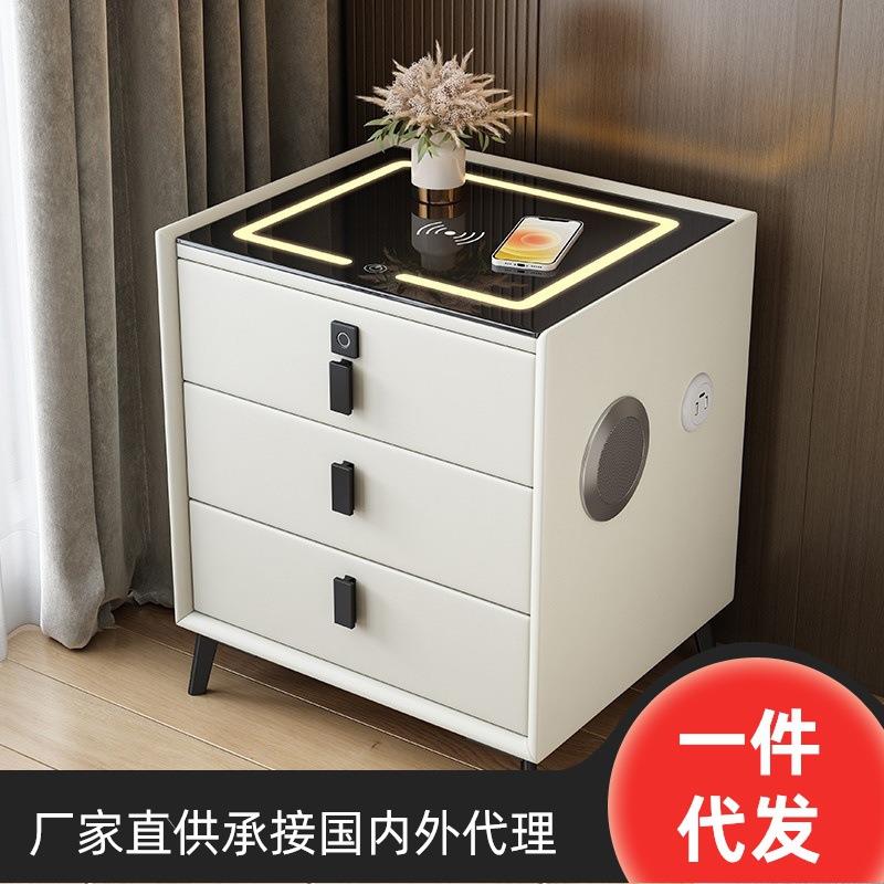 普通款实木三抽屉轻奢简约智能无线充电卧室40/50cm小型皮质整装