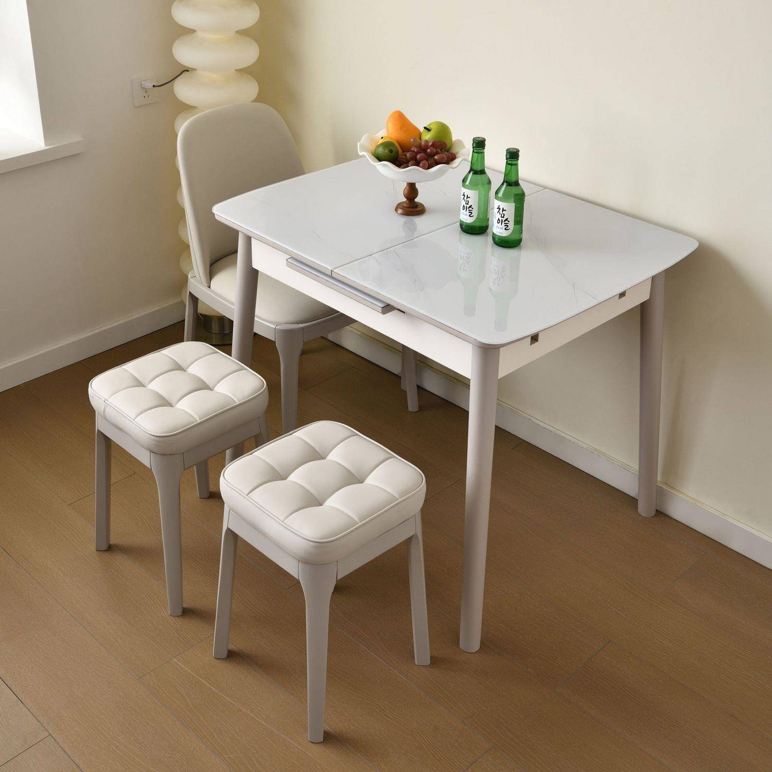 伸缩餐桌小户型家用抽拉式现代简约轻奢可折叠岩板实木收缩饭桌子