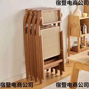 折叠餐厅风休闲吃饭楠竹餐椅家用椅凳子日式原木藤编餐桌靠背椅子