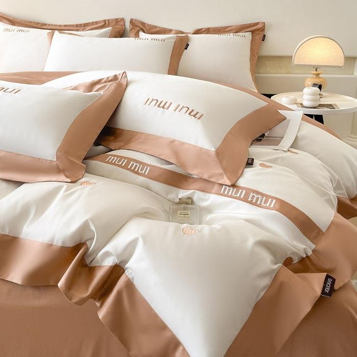 A类母婴级100支长绒棉四件套全棉纯棉轻奢拼接刺绣床单床床笠款