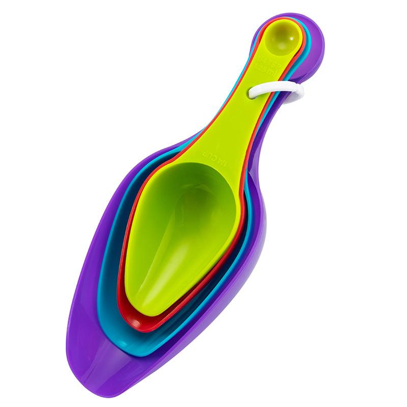 厨房烘焙工具4个大号彩色塑料量勺量杯组合面粉烘焙勺量匙套