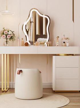 现代轻奢岩板梳妆台收纳柜一体带镜子妆凳卧室烤漆奶油风梳妆桌子