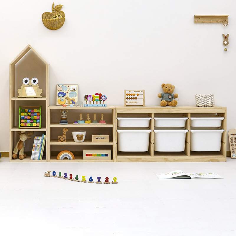 实木玩具展示柜幼儿园早教中心宝宝玩具分类整理柜落地分层教具柜