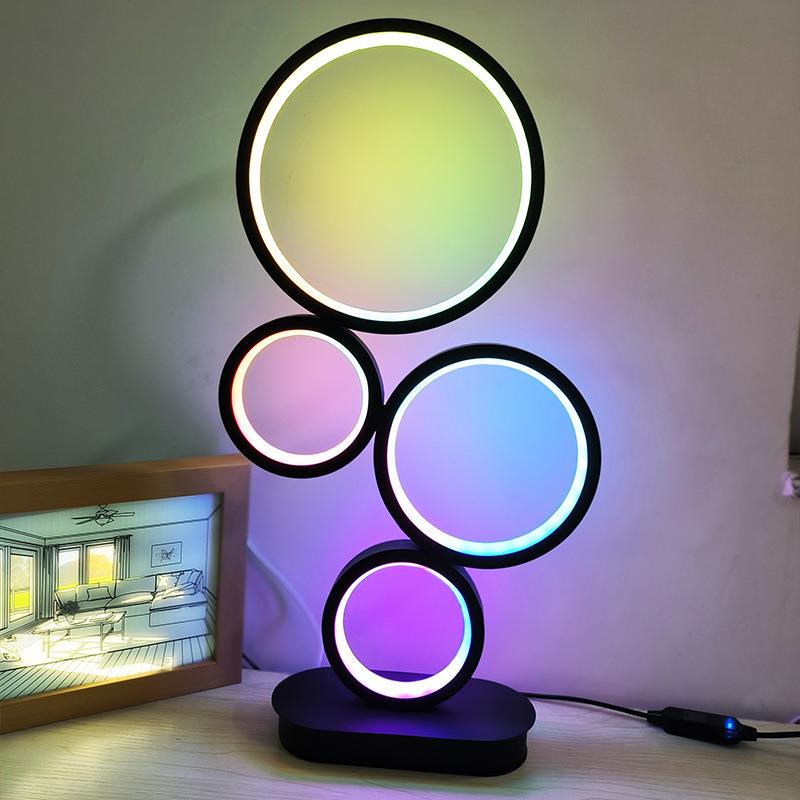 台灯卧室床头书桌现代简约LED创意个性氛围幻彩炫彩外贸环形补光