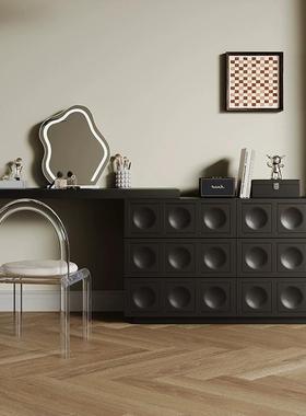 复古梳妆台斗柜一体化妆桌中古风卧室转角伸缩床尾收纳柜实木妆台