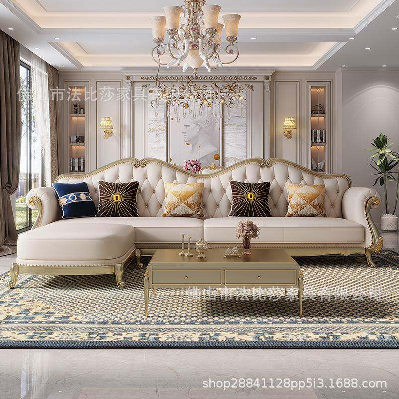 美式轻奢奢华实木雕花真皮沙发组合客厅现代简欧三人位直排小户型