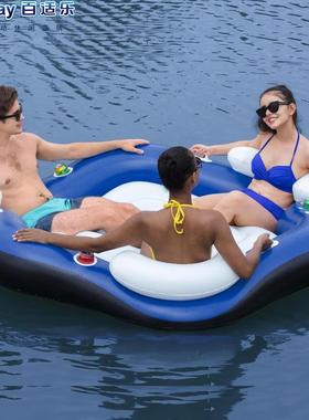Bestway43111超大家庭躺椅三人充气浮岛大号靠背坐圈漂流床
