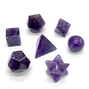 紫水晶梅尔卡巴工艺品摆件七件套天然石几何体查克拉套装