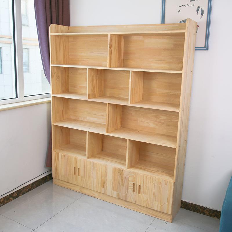 书柜书架实木落地带柜门分层架收纳柜小型置物架靠墙小型大容量学