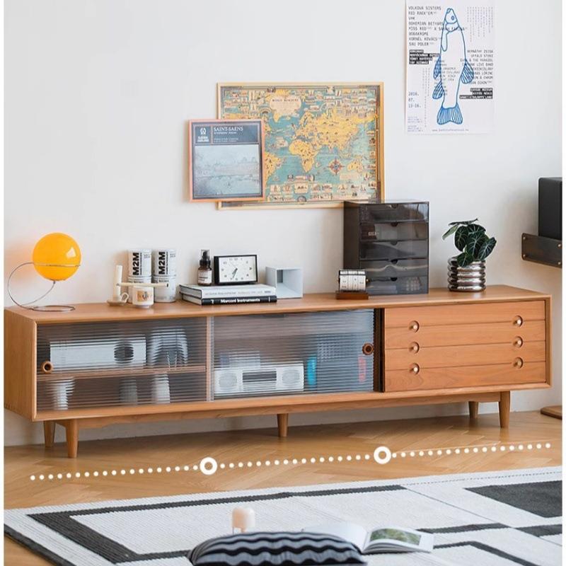 北欧日式樱桃木C位电视柜现代简约小户型客厅实木茶几电视柜组合