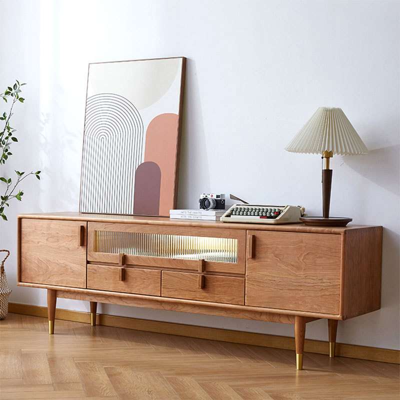 北欧实木樱桃木电视柜茶几组合现代简约黑胡桃木视听柜客厅储物柜