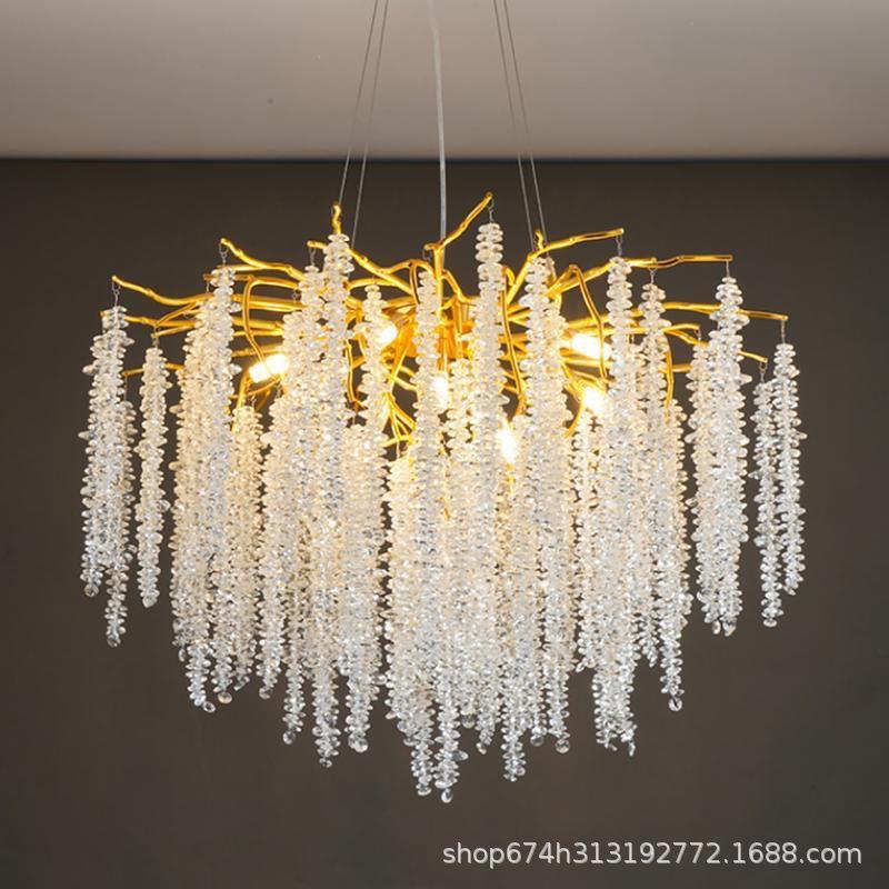 别墅客厅水晶吊灯轻奢餐厅吧台岛台灯设计师款卧室水滴树枝吊灯