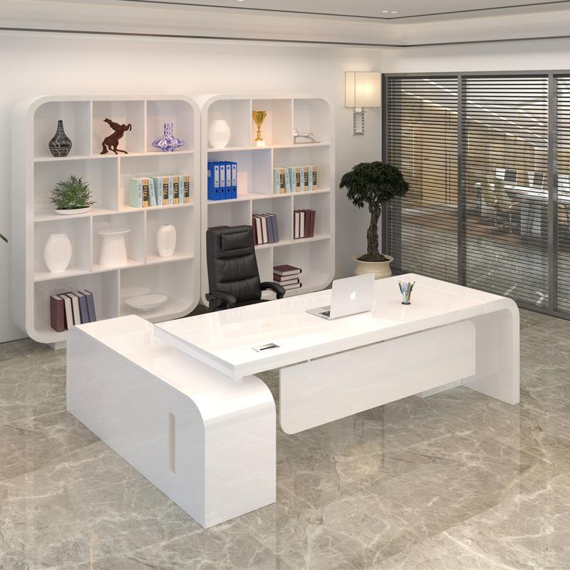 烤漆老板桌简约现代总裁办公家具大班台白色经理主管桌椅组合