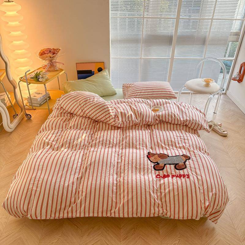 加厚水洗棉毛巾绣四件套韩式彩色波点多巴胺混搭风床上用品三件套