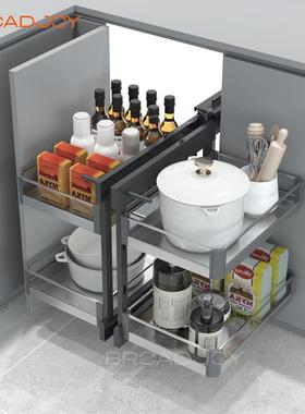 多功能转角拉篮厨房橱柜旋转拐角小怪物全拉出抽屉式收纳置物架