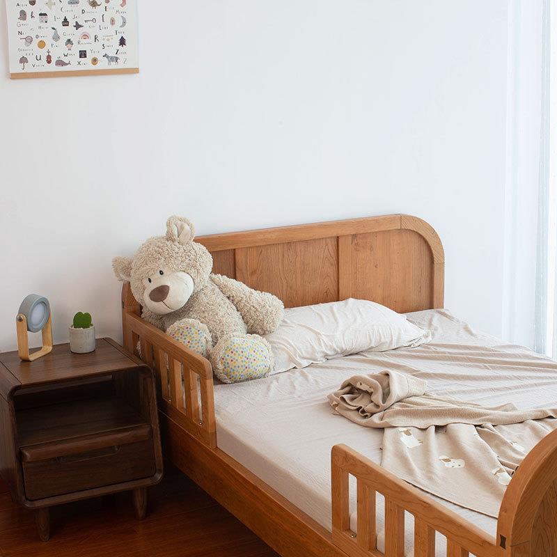 全实木儿童床男女孩公主带护栏黑胡桃樱桃木卧室1.2米单人床床铺