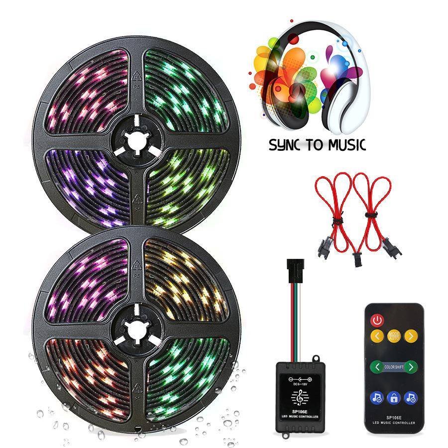 led5050套装灯带声控音乐滴胶防水跑马幻彩灯条5米10米300灯
