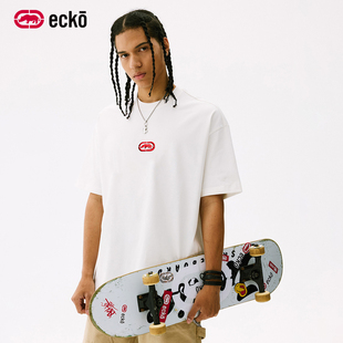 ecko红犀牛 圆领刺绣内搭打底衫短袖t恤男女情侣2026夏季新款上衣