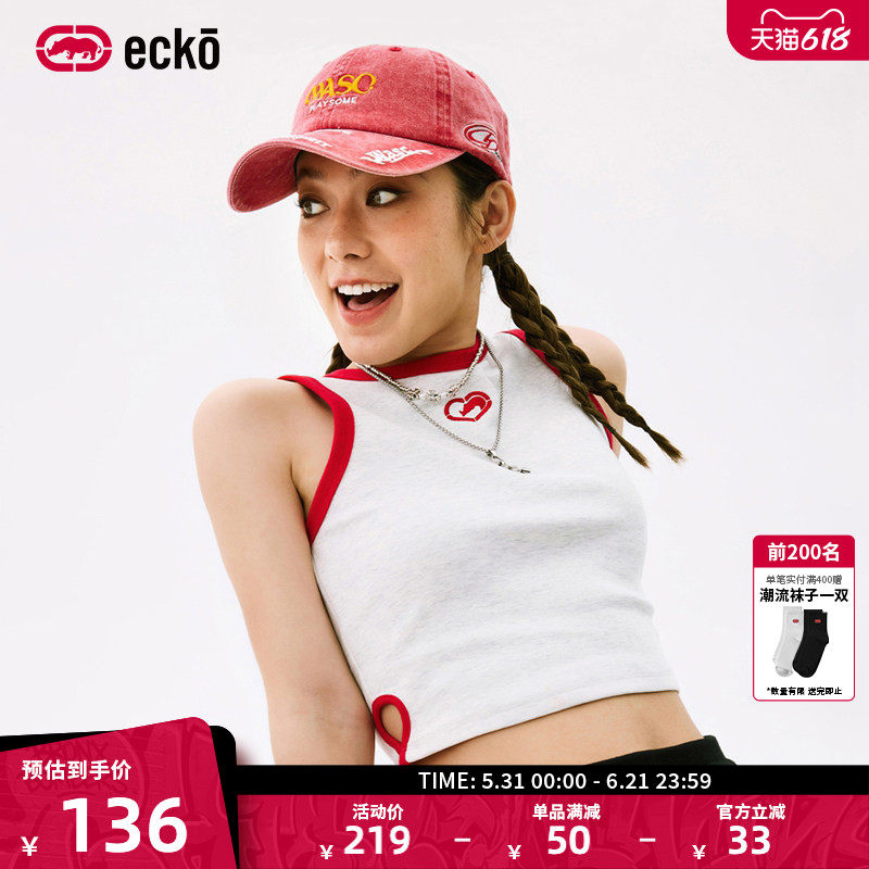 ecko红犀牛 运动无袖背心外穿夏季t恤女2025新款短款修身圆领上衣