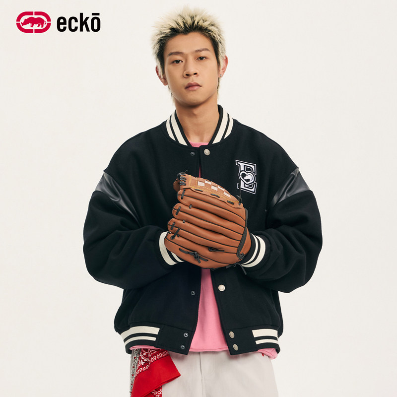 ecko红犀牛美式棒球服绵羊毛夹克