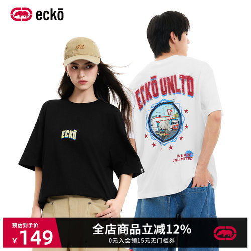 ecko红犀牛圆领情侣落肩袖t恤