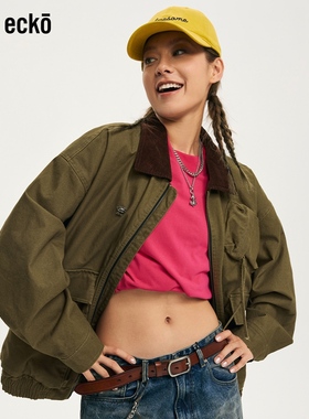 ecko红犀牛  巴恩风工装翻领拉链夹克男女2025冬季新款复古厚外套