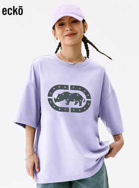 ecko红犀牛 烫钻短袖t恤男女同款2025新款夏季情侣装紫色圆领上衣