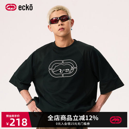ecko红犀牛贴布绣拼接短袖t恤