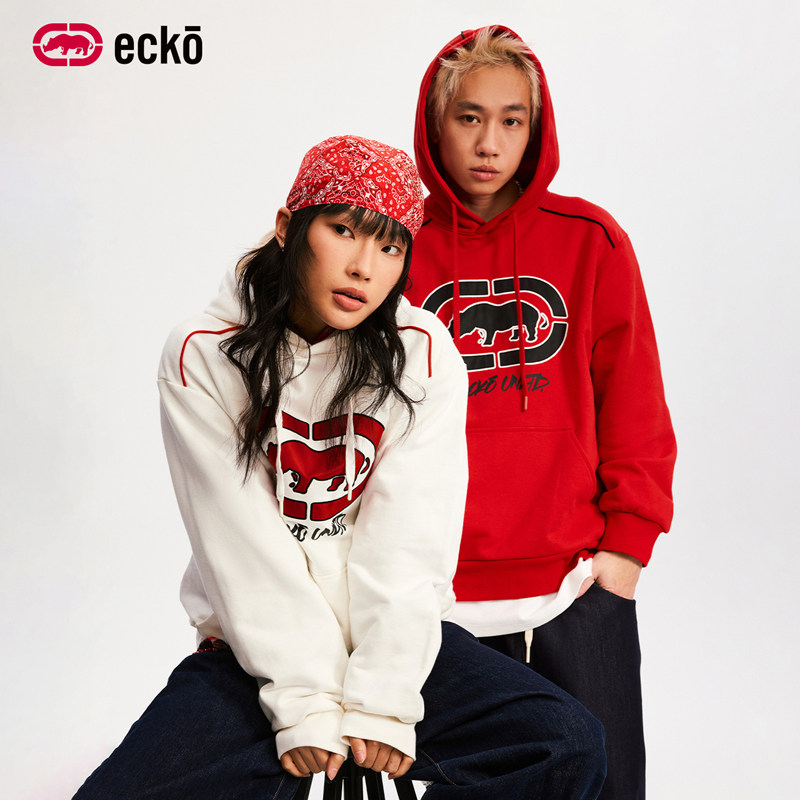 ecko红犀牛贴布刺绣连帽重磅卫衣
