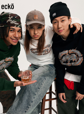 ecko红犀牛  数码印花连帽重磅卫衣男女2025秋季新款厚款学生外套