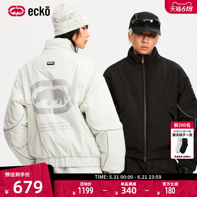 ecko红犀牛 反光印花户外防风加厚短款棉衣2025冬季新款棉服外套