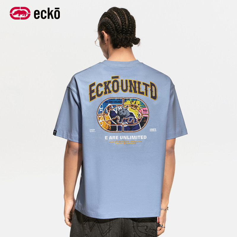 ecko红犀牛 潮流全棉短袖t恤男女款情侣装2026夏季新款青少年上衣