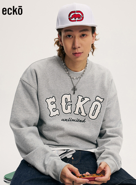 ecko红犀牛  贴布刺绣圆领套头重磅卫衣男女2025秋季新款情侣上衣