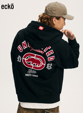ecko红犀牛  刺绣重磅抓绒连帽卫衣男2025秋季新款青少年厚款外套