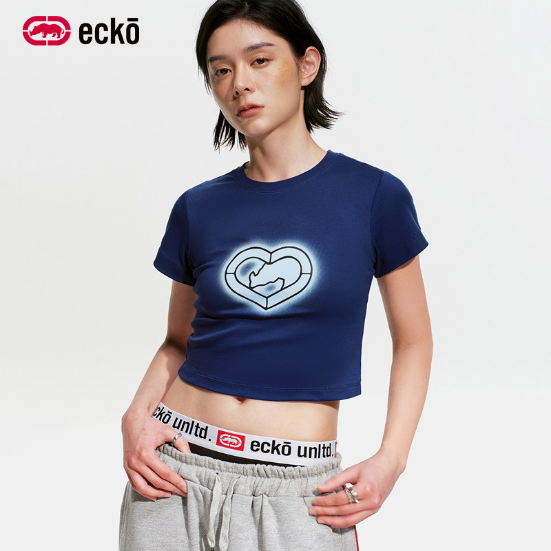 ecko红犀牛 薄款修身显瘦辣妹短款露腰短袖t恤女2026夏季新款上衣
