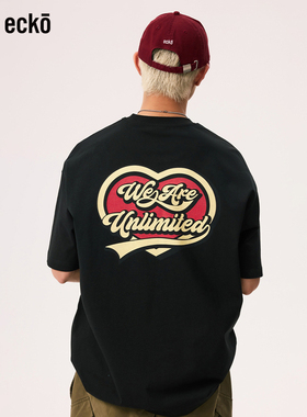 ecko红犀牛 黑色凉感全棉情侣短袖t恤男女2025新款青少年印花上衣