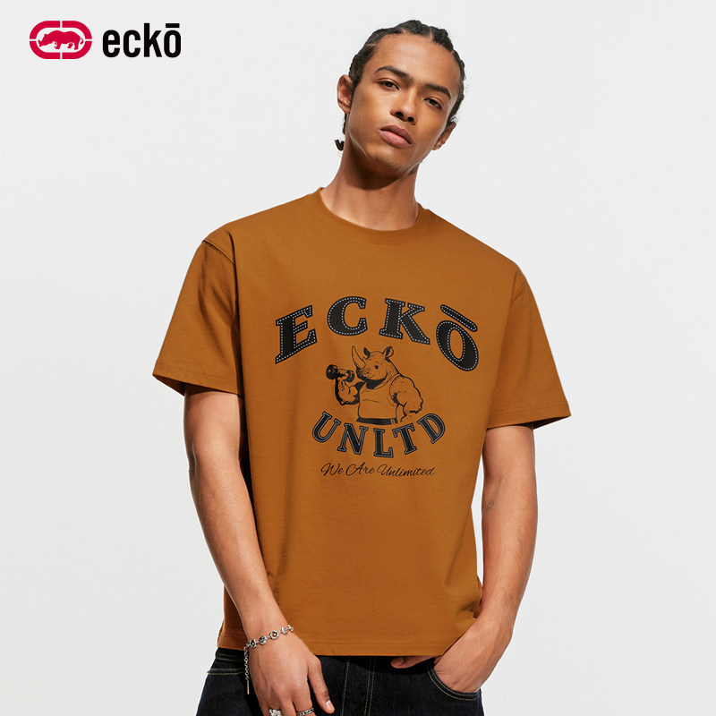 ecko红犀牛 纯棉透气圆领套头印花短袖t恤男女款2026夏季新款上衣